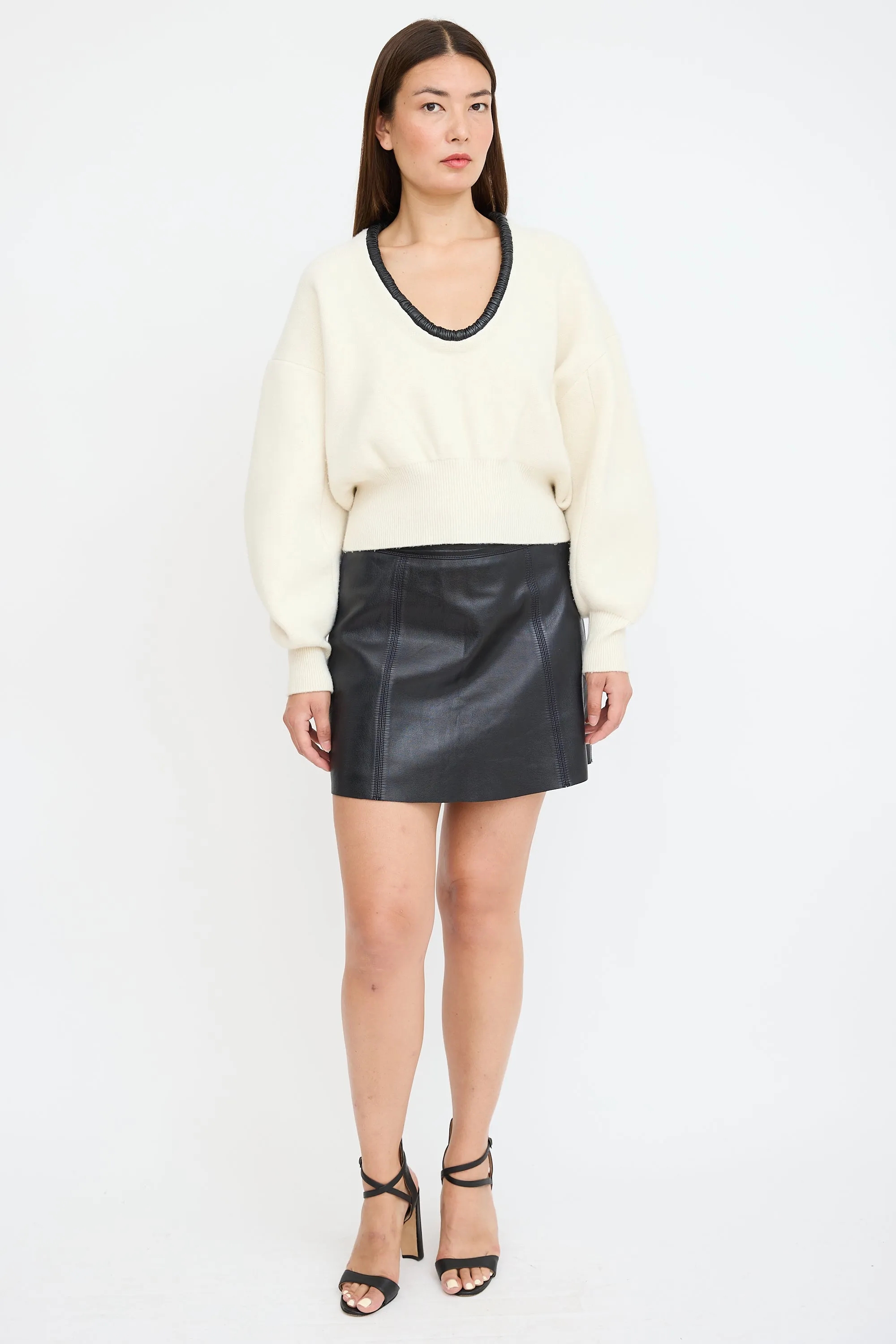Cream & Black Wool Knit Sweater