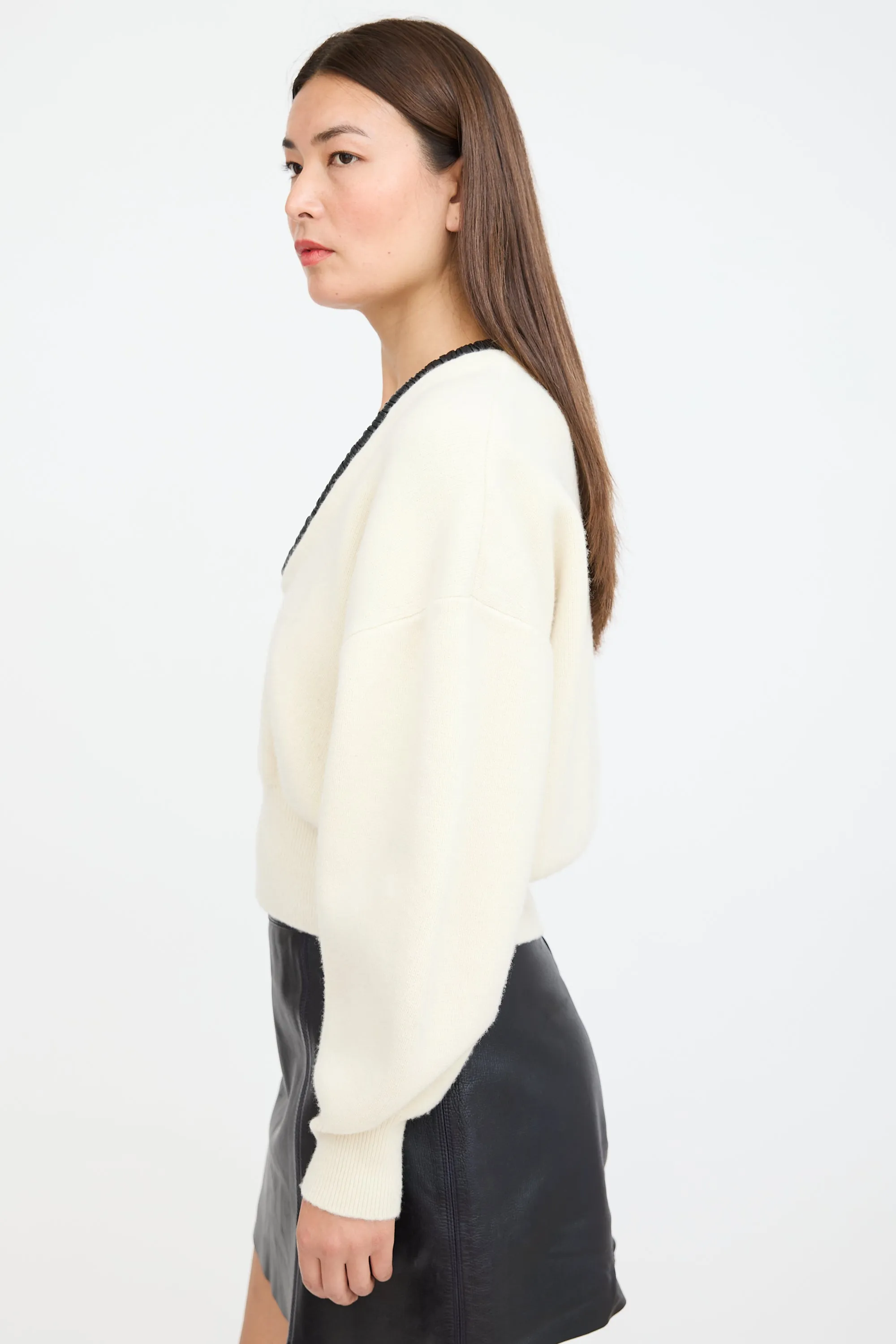 Cream & Black Wool Knit Sweater