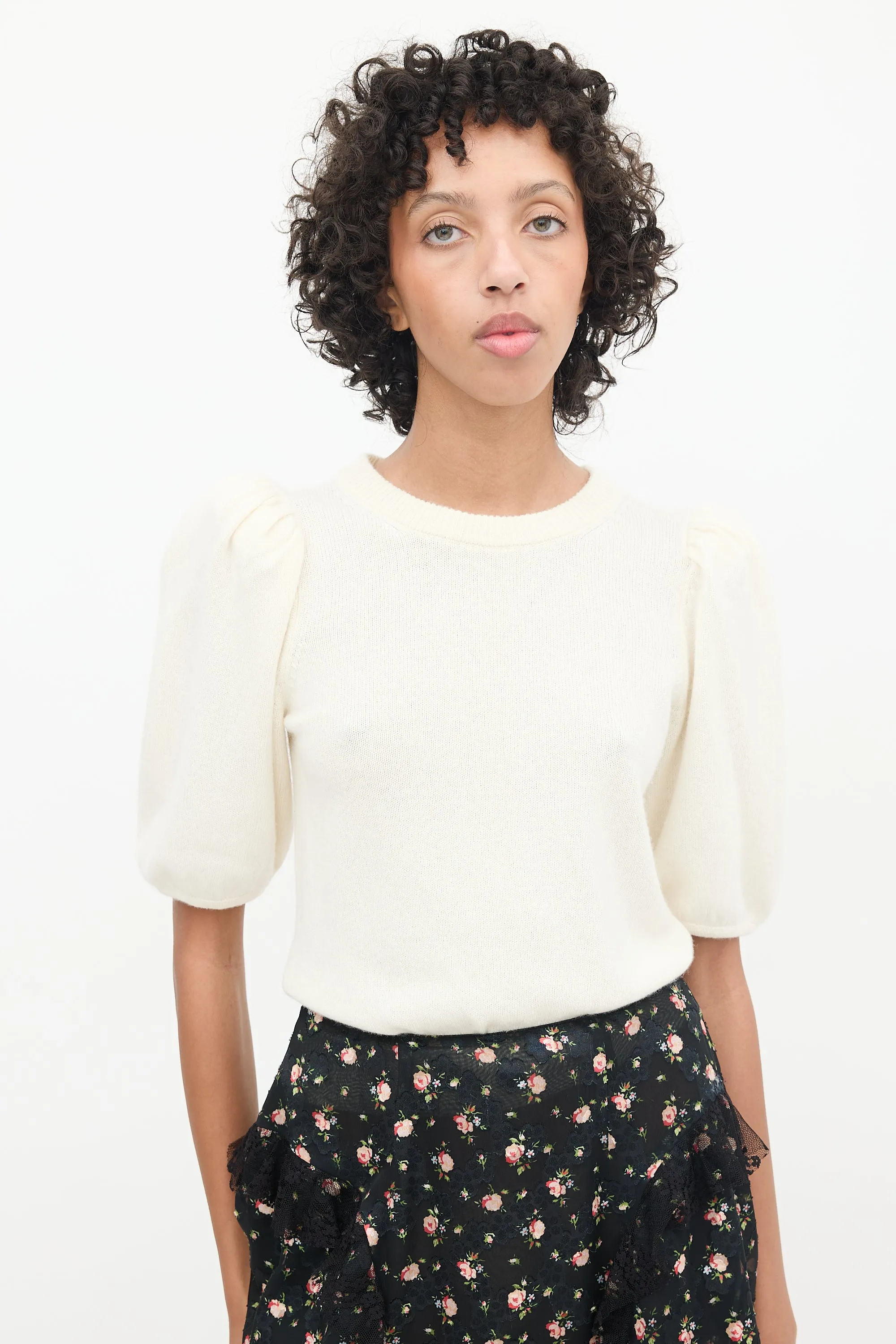 Cream Wool Knit Collared Sweater
