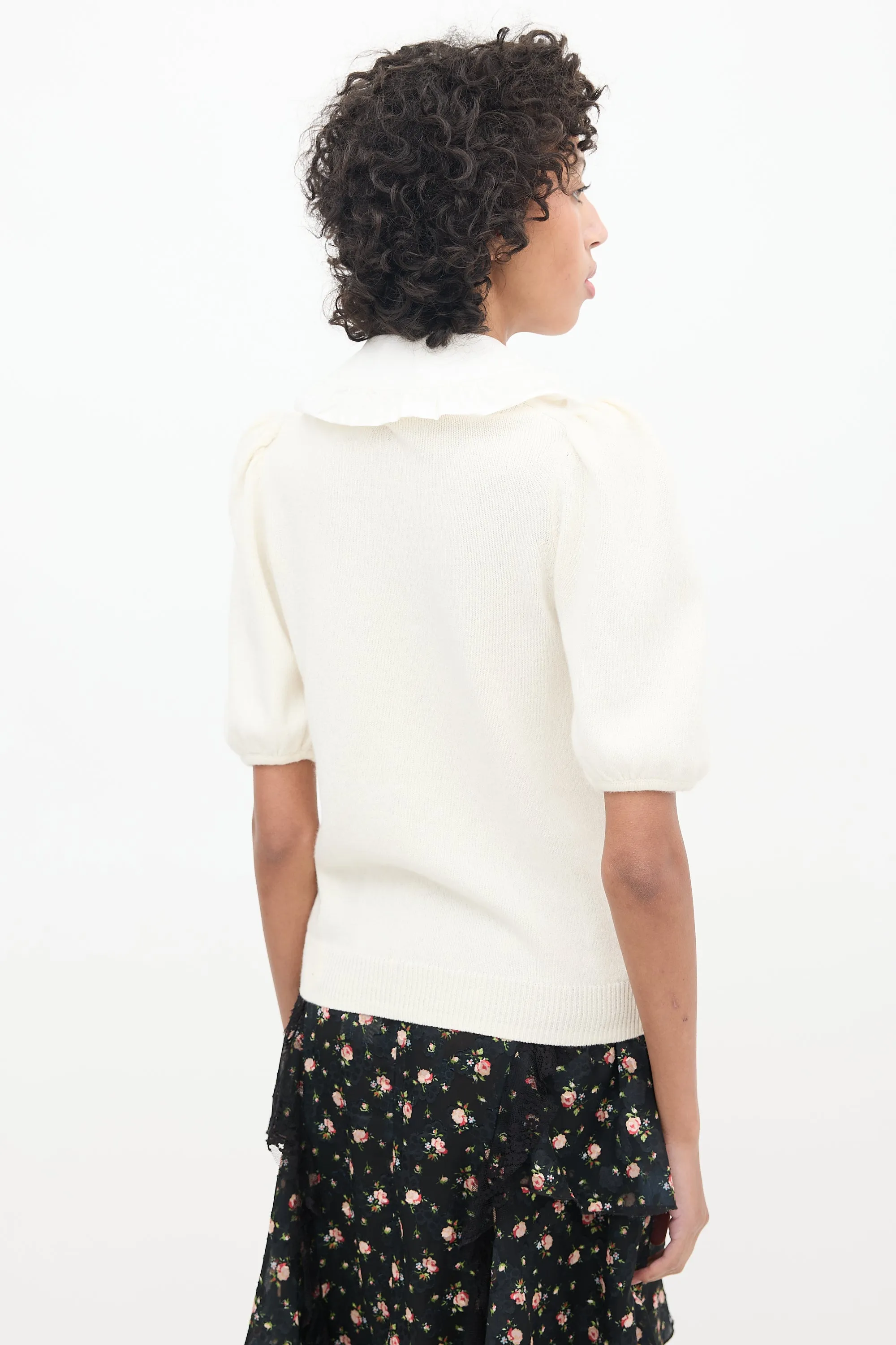 Cream Wool Knit Collared Sweater