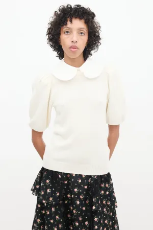 Cream Wool Knit Collared Sweater