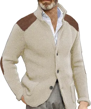 CRNTCEM Mens Cardigan Sweater Shawl Collar Button Down Warm Knitted Sweaters Plus Size Elbow Patch Winter Chunky Cardigans