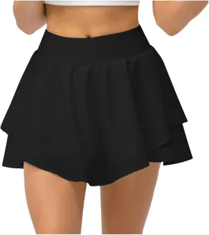 Crossover Flowy Shorts for Women 2 in 1 Athletic Gym Workout Butterfly Short Sweat Cute Yoga Skirt Skort with Pockets