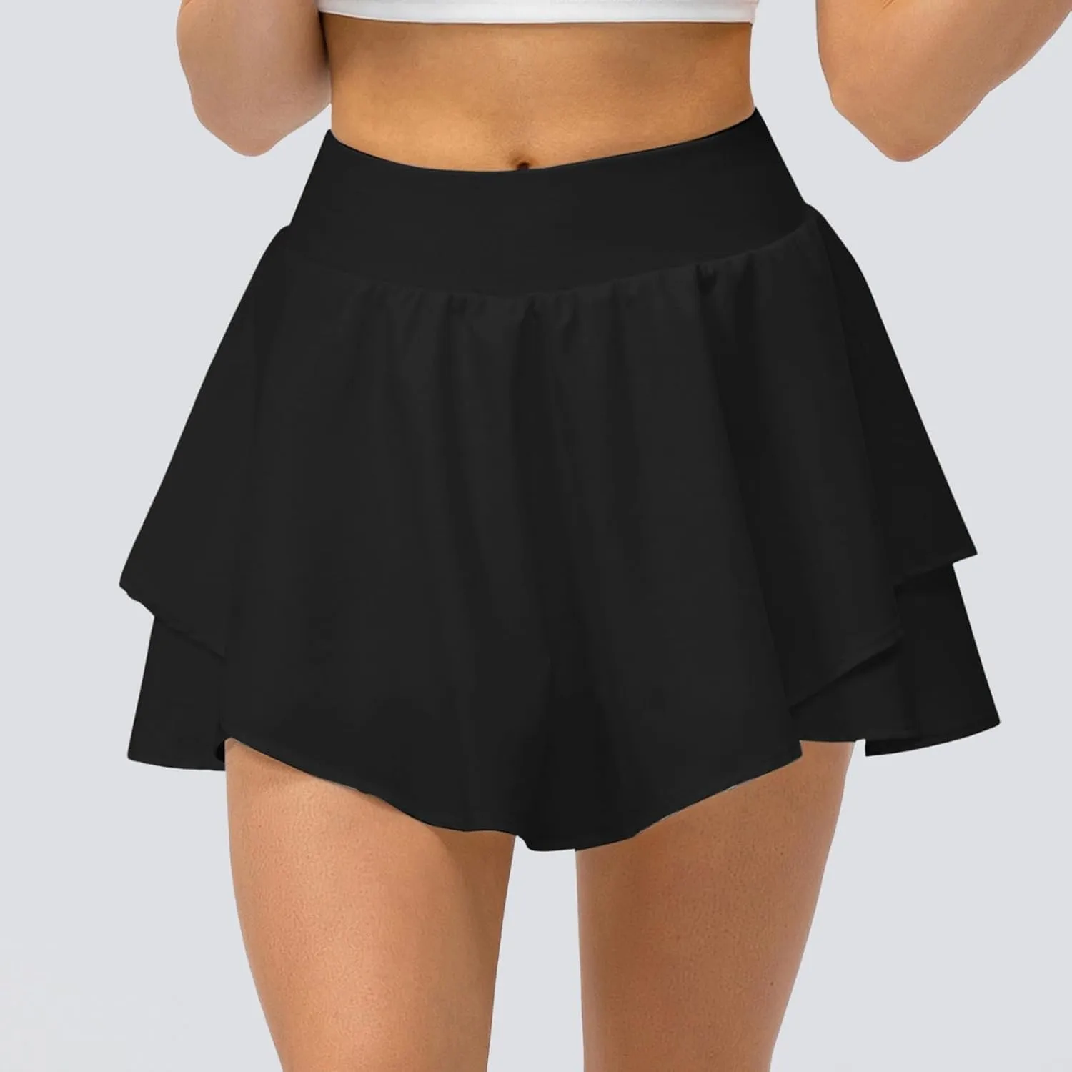 Crossover Flowy Shorts for Women 2 in 1 Athletic Gym Workout Butterfly Short Sweat Cute Yoga Skirt Skort with Pockets