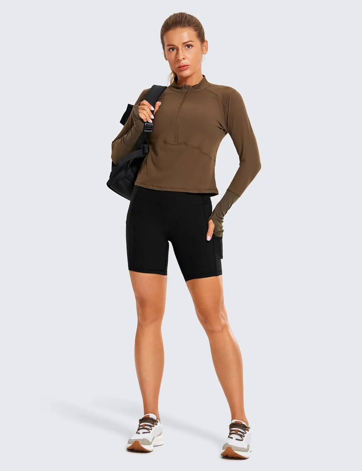 CRZ YOGA Women's Naked Feeling Light Running Shorts 6 Inches - High Waisted Gym Biker Compression Shorts with Pockets