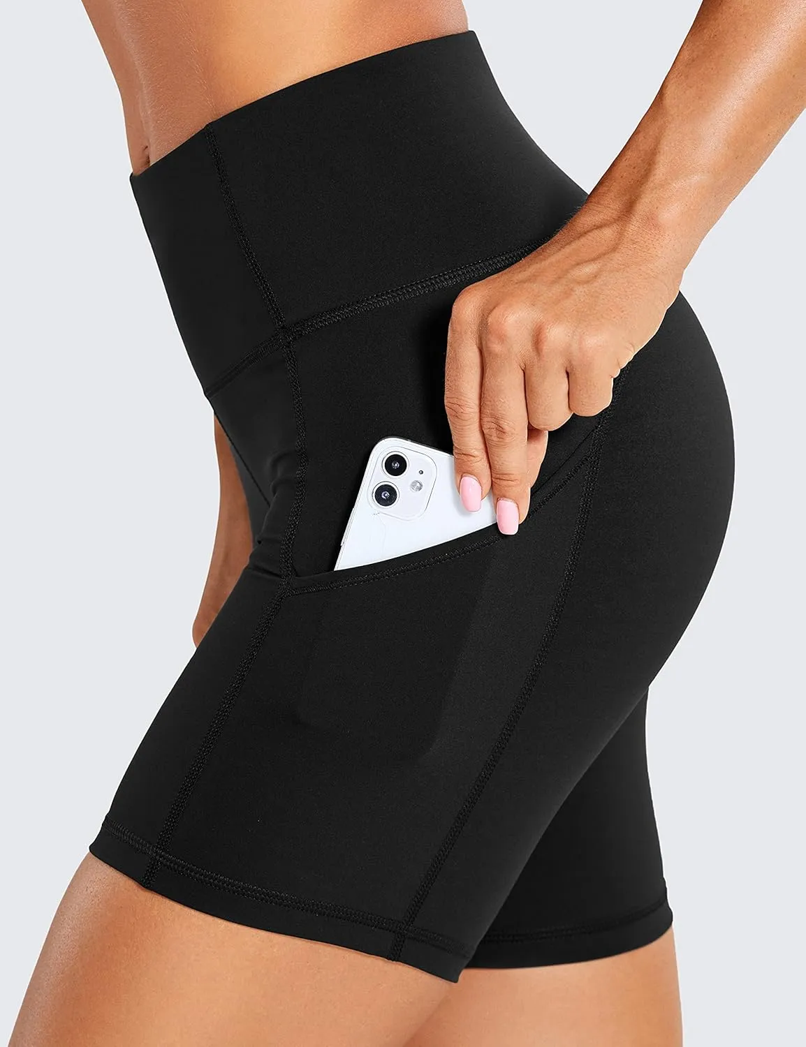 CRZ YOGA Women's Naked Feeling Light Running Shorts 6 Inches - High Waisted Gym Biker Compression Shorts with Pockets