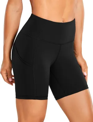CRZ YOGA Women's Naked Feeling Light Running Shorts 6 Inches - High Waisted Gym Biker Compression Shorts with Pockets