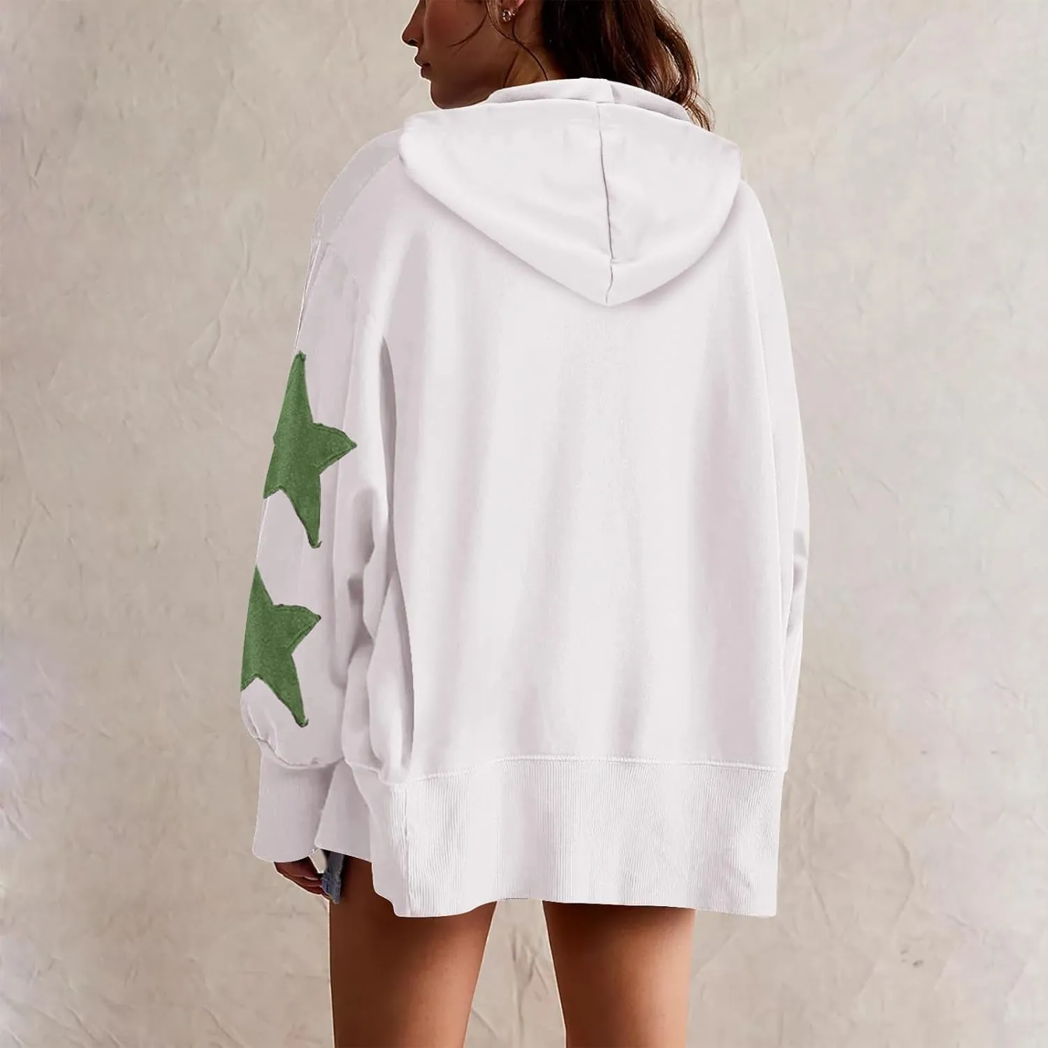 Cute Hoodies For Women Trendy 2024 Oversized Star Print Hooded Sweatshirt Side Slit Fall Pullover Tops y2k Clothes
