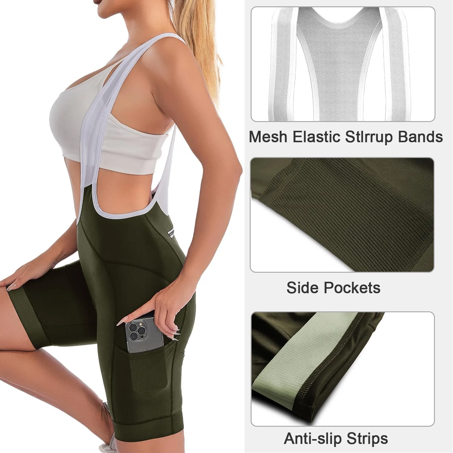 Cycling Bibs Women Padded Bike Shorts Womens Bicycle Shorts with Padding 4D Biking Pants with Mesh Pockets
