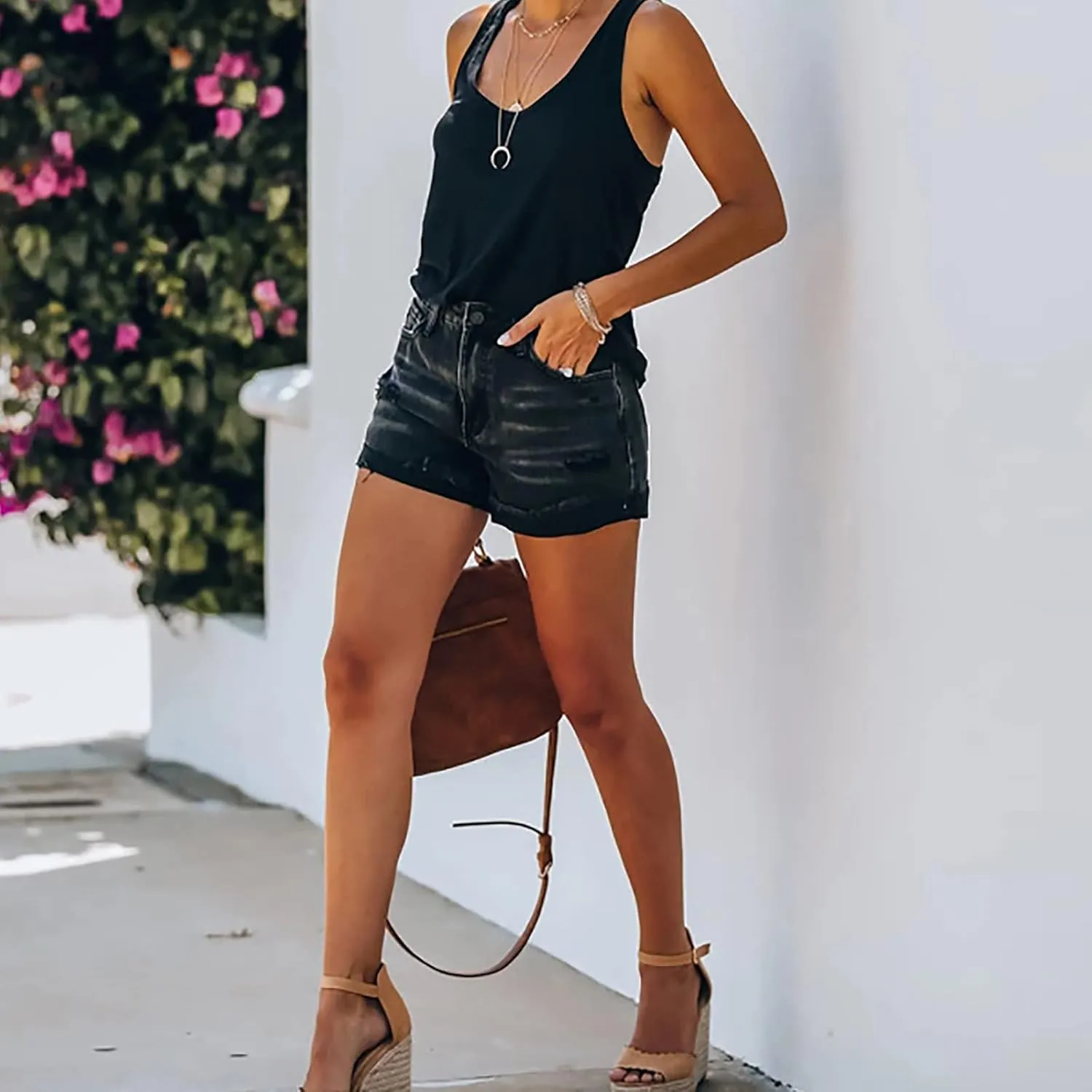 Denim Shorts for Women Casual Summer Hot Shorts Mid Waisted with Pockets Party Mini Hot Pants