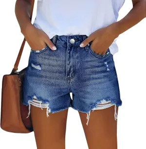 Denim Shorts Women Distressed Ripped Summer Cut Off High Waisted Jeans Shorts Raw Hem Loose Cute Hot Short Jeans Y2k