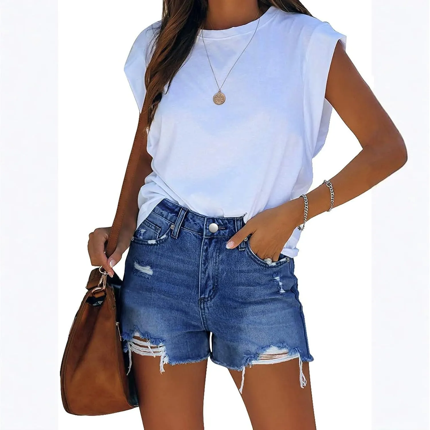 Denim Shorts Women Distressed Ripped Summer Cut Off High Waisted Jeans Shorts Raw Hem Loose Cute Hot Short Jeans Y2k