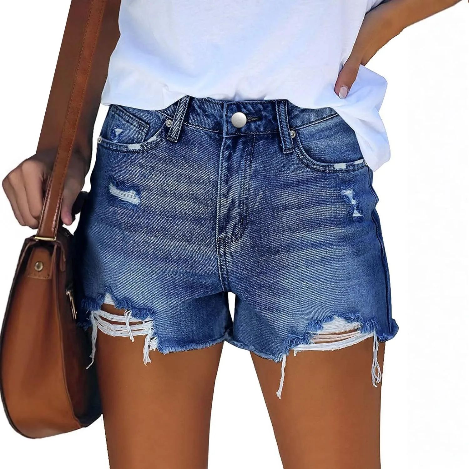 Denim Shorts Women Distressed Ripped Summer Cut Off High Waisted Jeans Shorts Raw Hem Loose Cute Hot Short Jeans Y2k