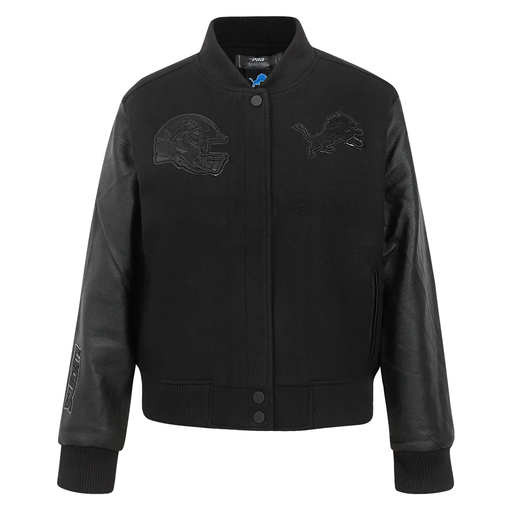 DETROIT LIONS TRIPLE BLACK WOMEN'S WOOL VARSITY JACKET (TRIPLE BLACK WOMEN'S)