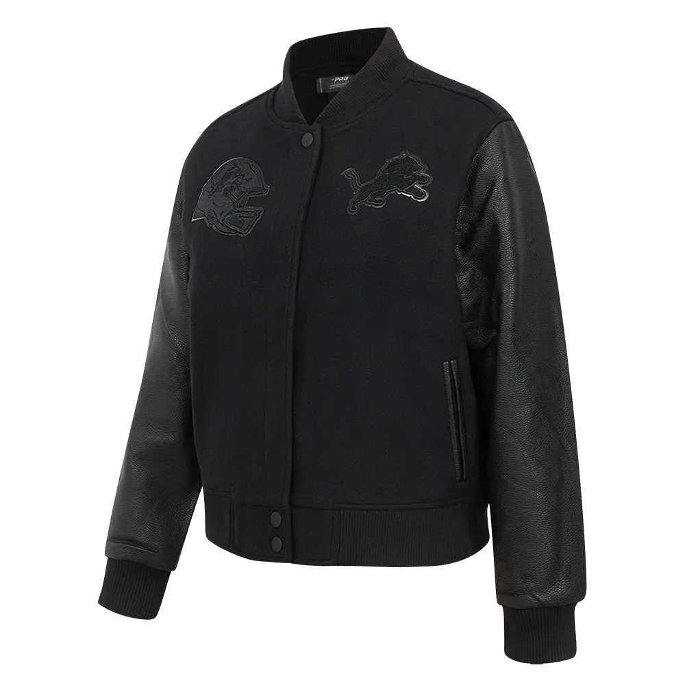 DETROIT LIONS TRIPLE BLACK WOMEN'S WOOL VARSITY JACKET (TRIPLE BLACK WOMEN'S)
