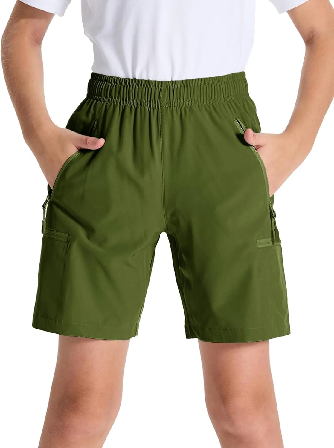 DEVOROPA Youth Boys Hiking Cargo Shorts Lightweight Quick Dry Athletic Running Workout Shorts Water Resistant Zip Pockets