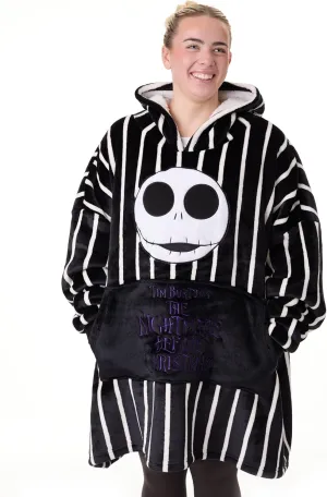 Disney The Nightmare Before Christmas Blanket Hoodie Options All Over Print OR Striped Jack Skellington Adult Sherpa