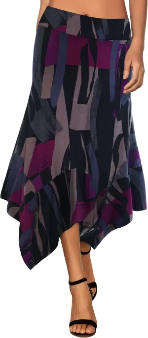 DJT Women's High Elastic Flat Waist Handkerchief Hem Flowy Flared Casual Midi Skirt
