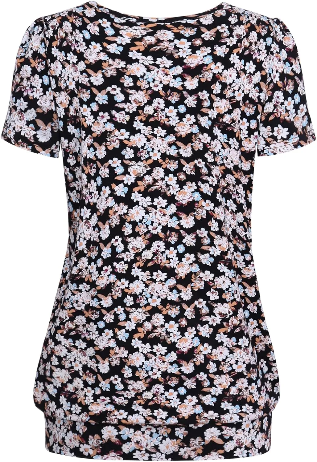 DJT Women's Short Sleeve Summer Tops Scoop Neck Pleated Front Casual Tee T Shirt