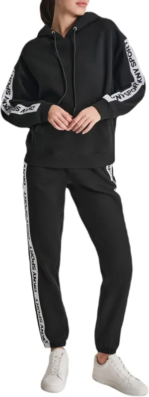 DKNY womens Logo Tape Fleece Hoodie Sweatshirt