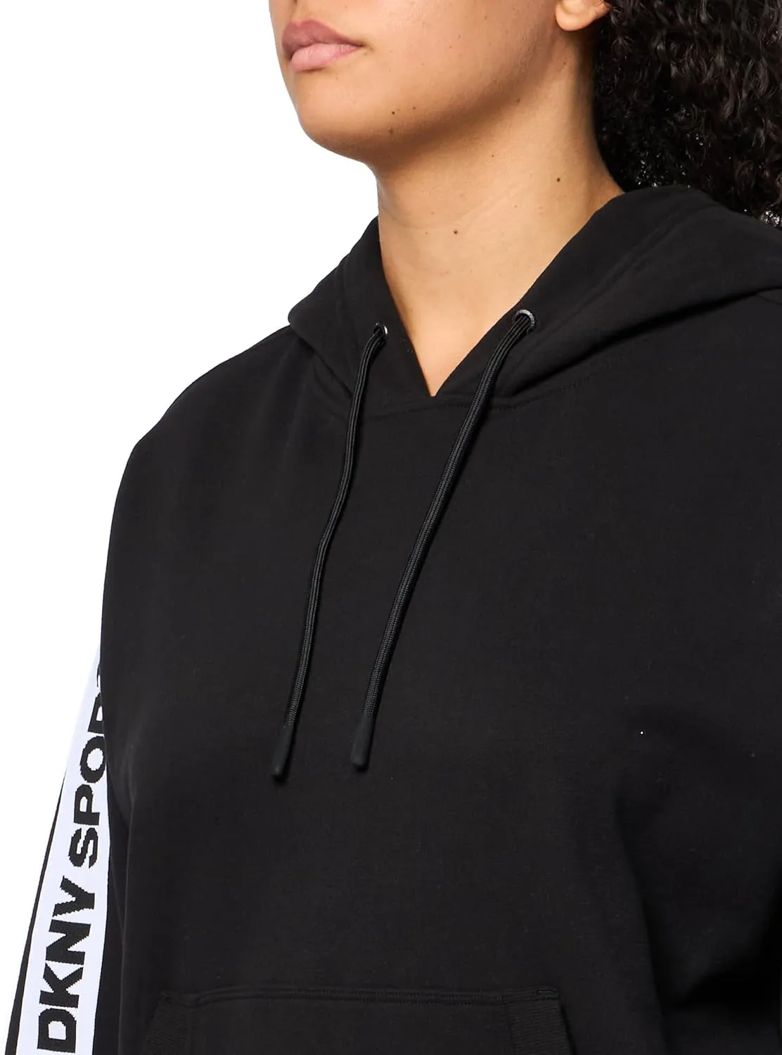 DKNY womens Logo Tape Fleece Hoodie Sweatshirt