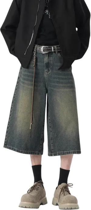 DOSLAVIDA Jean Shorts Men Baggy Jorts Casual Capri Denim Shorts Y2k Loose Long Jorts Vintage Fashion