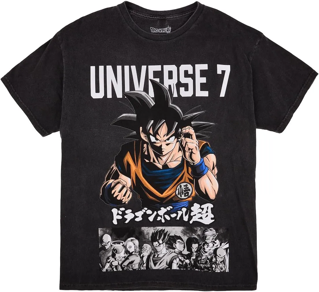 Dragon Ball Super Oversized Universe 7 Goku Crew Neck Short Sleeve Men's Black T-Shirt