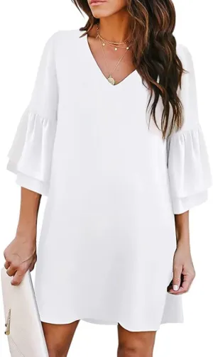 Dresses for Women Summer Flare Sleeve V Neck Loose Fit Mini Dress A Line Casual Plus Size Sundress 2025