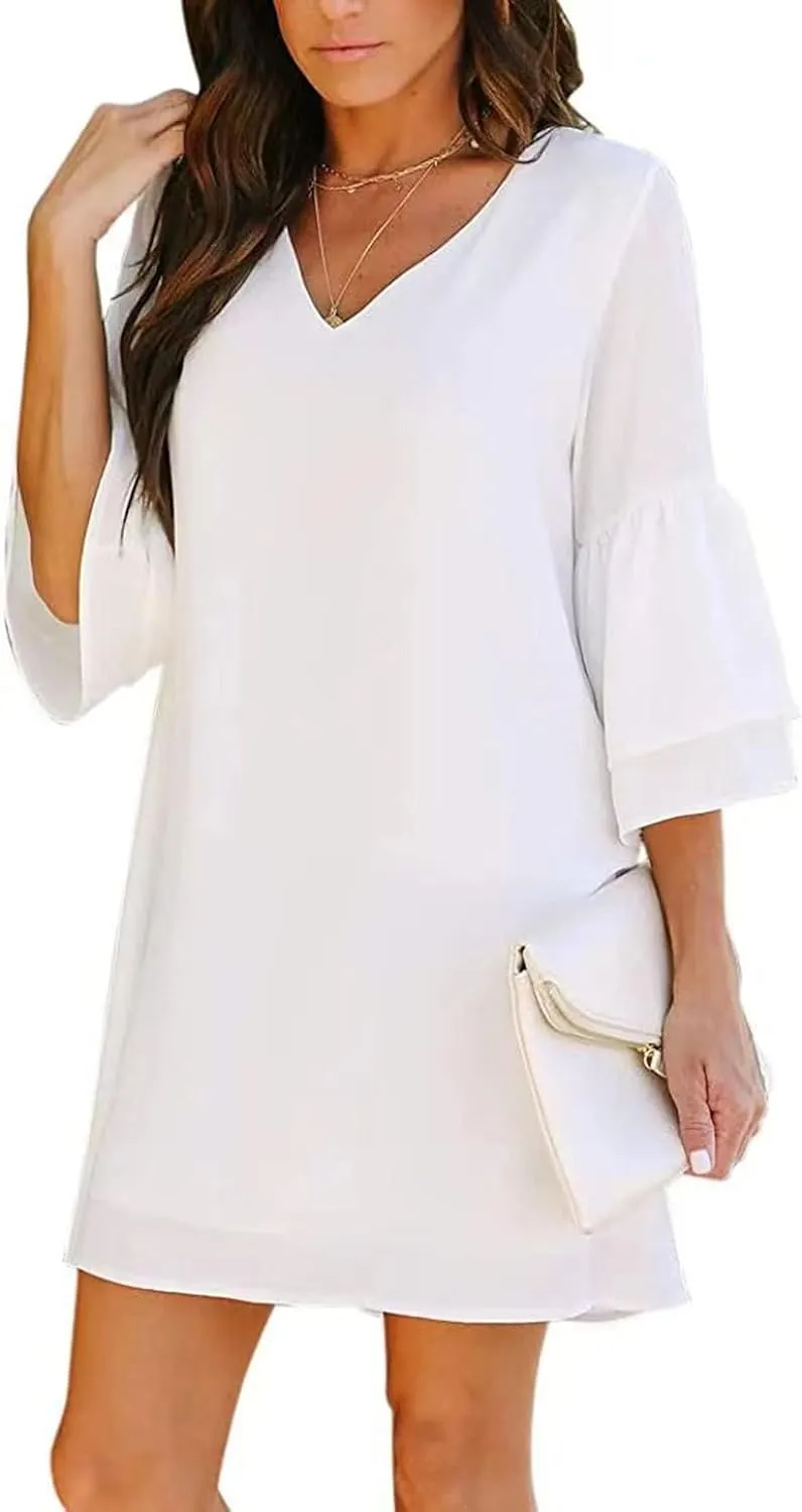 Dresses for Women Summer Flare Sleeve V Neck Loose Fit Mini Dress A Line Casual Plus Size Sundress 2025