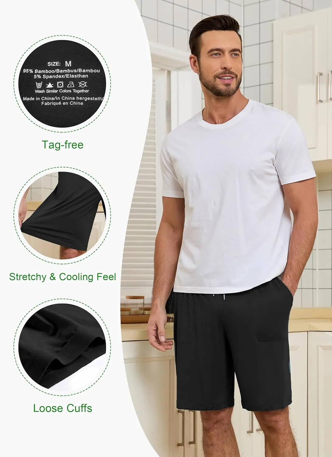 EA'S SECRET Mens Pajama Shorts Bamboo Drawstring Men's Sleep Shorts Soft Lounge Pajama Bottoms with Pockets 2 Pack