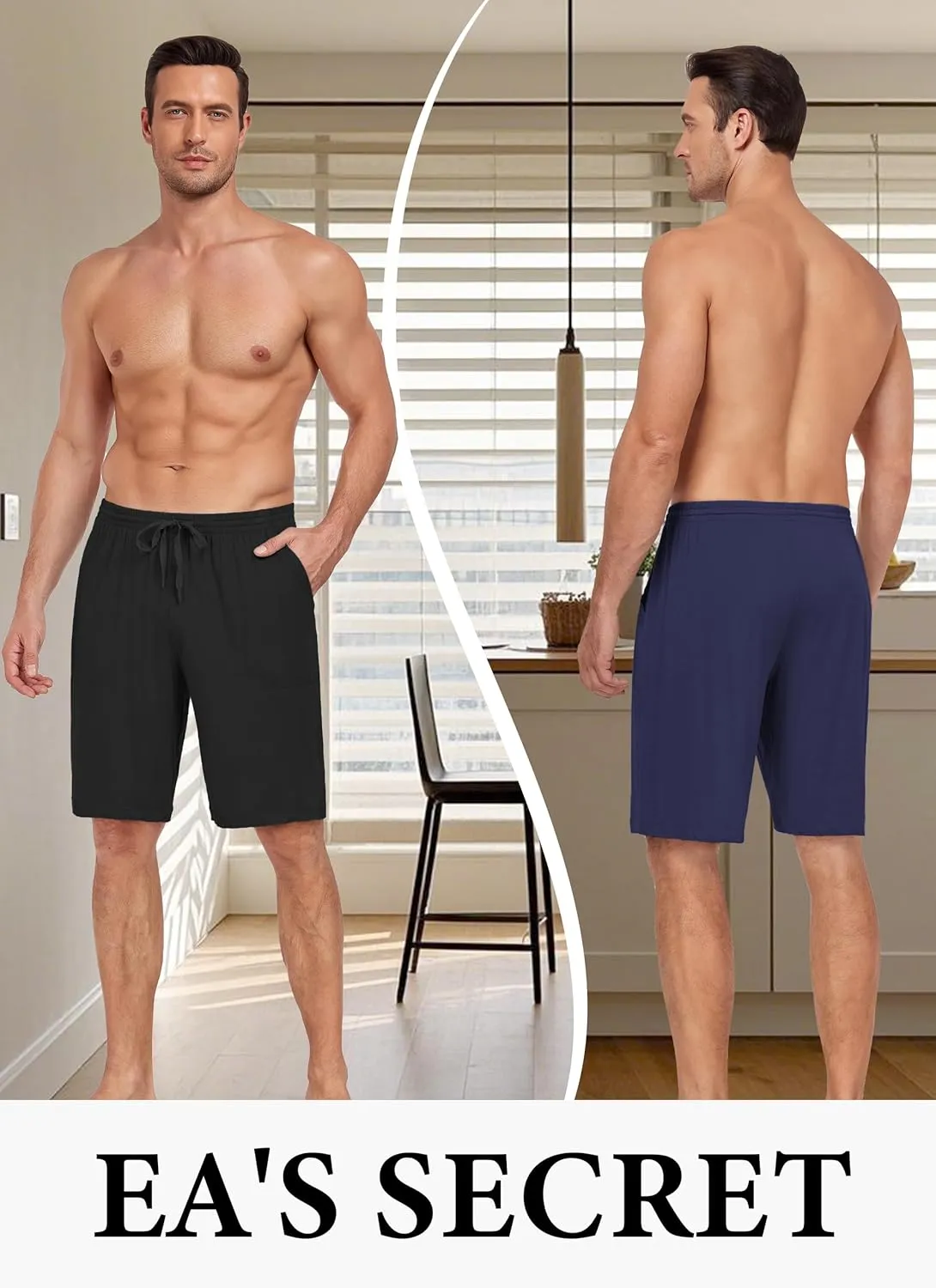 EA'S SECRET Mens Pajama Shorts Bamboo Drawstring Men's Sleep Shorts Soft Lounge Pajama Bottoms with Pockets 2 Pack
