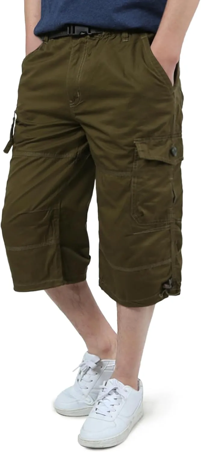 EKLENTSON Men's Cargo Shorts Casual Twill Elastic 3/4 Capri Pants Below Knee Long Shorts with 7 Pockets