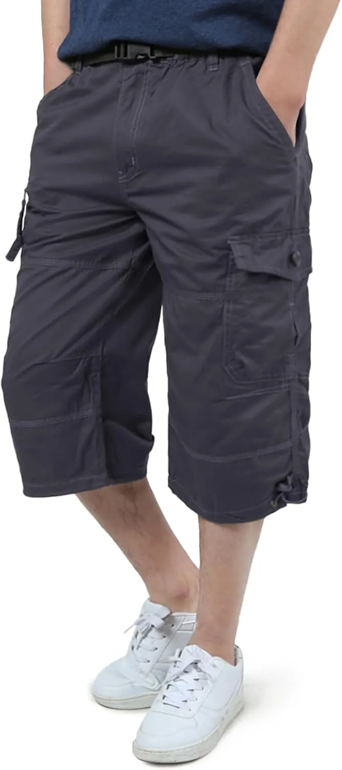 EKLENTSON Men's Cargo Shorts Casual Twill Elastic 3/4 Capri Pants Below Knee Long Shorts with 7 Pockets