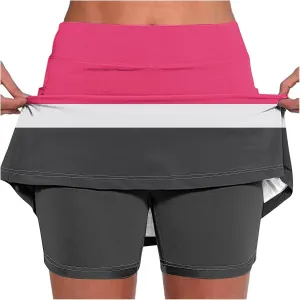 Elastic Yoga Skorts for Women Tummy Control Plus Size Trendy Color Block High Waist Athletic Sports Pants Skirt Soft