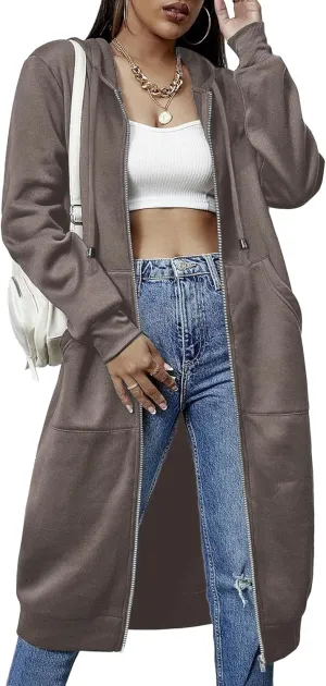 ELESOL Women Casual Zip up Fleece Hoodies Tunic Sweatshirt Long Hoodie Jacket S-XXXL