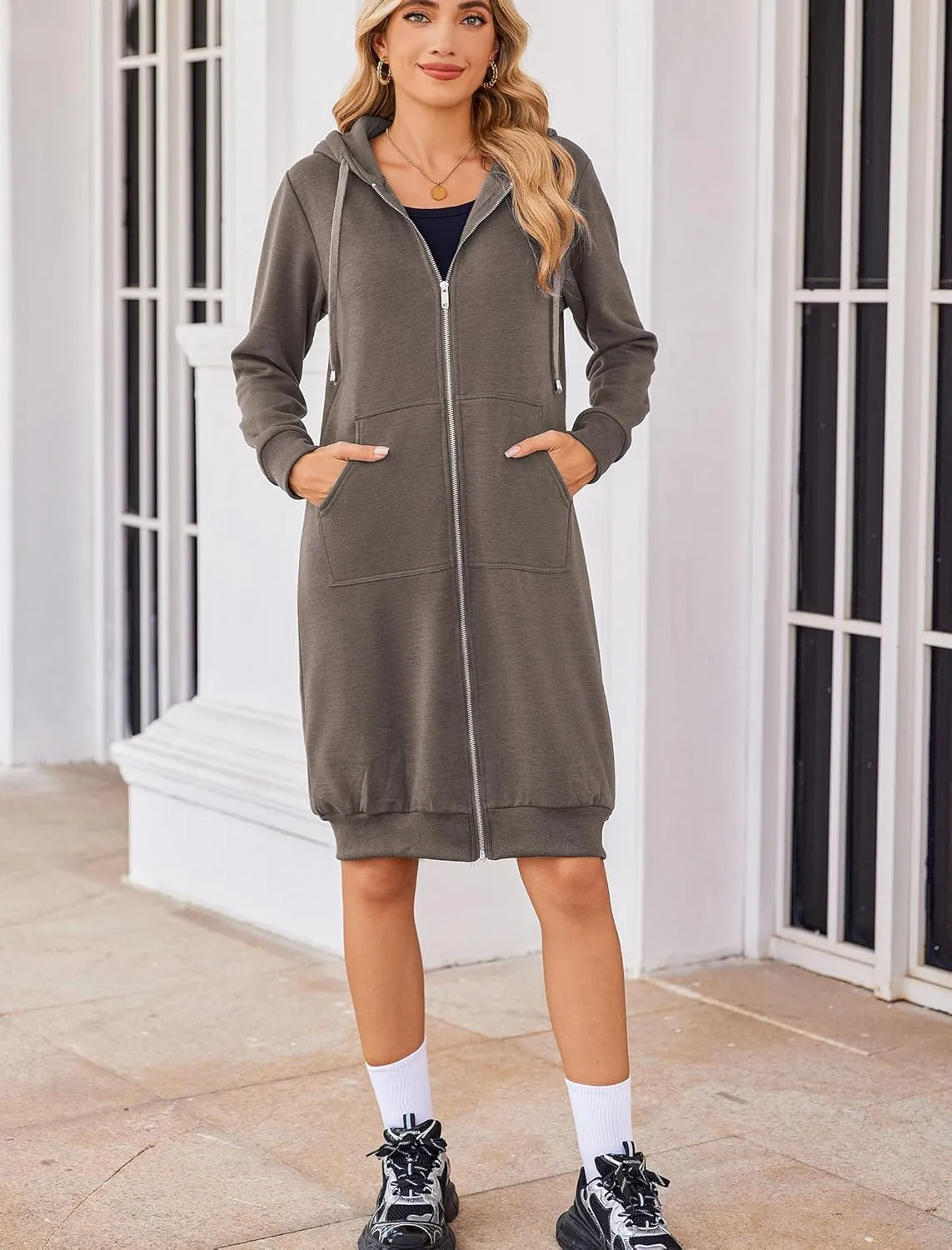 ELESOL Women Casual Zip up Fleece Hoodies Tunic Sweatshirt Long Hoodie Jacket S-XXXL