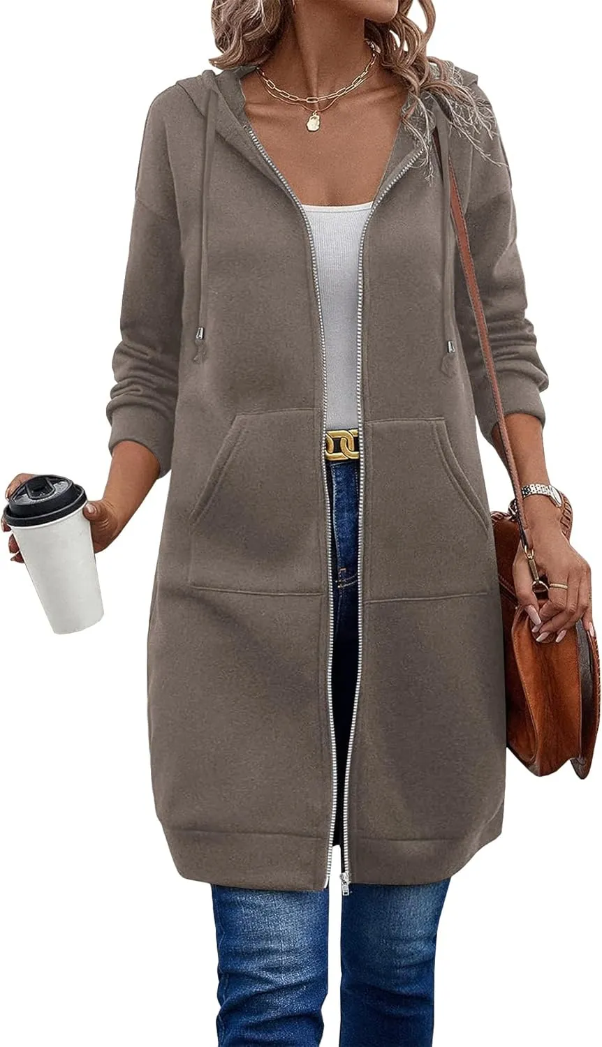 ELESOL Women Casual Zip up Fleece Hoodies Tunic Sweatshirt Long Hoodie Jacket S-XXXL