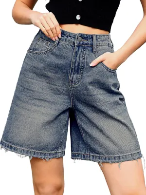 ELLEVEN Bermuda Jorts Baggy Jean Shorts - Casual Loose Fit Wide Leg Knee Length Denim Shorts with Elastic Waist