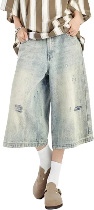 EMMIOL Womens Jorts Jean Baggy Shorts Casual 2025 Summer Trendy Wide Leg Long Denim Shorts Y2K Streetwear