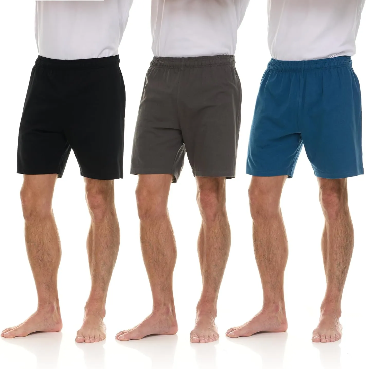 Essential Elements 3 Pack: Mens Cotton Shorts - 100% Cotton Lounge Athletic Casual Sleep Casual Pajama PJ Shorts