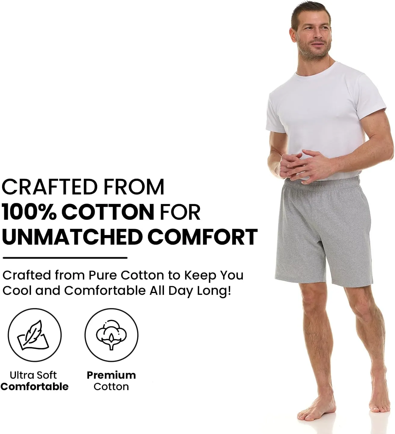 Essential Elements 3 Pack: Mens Cotton Shorts - 100% Cotton Lounge Athletic Casual Sleep Casual Pajama PJ Shorts