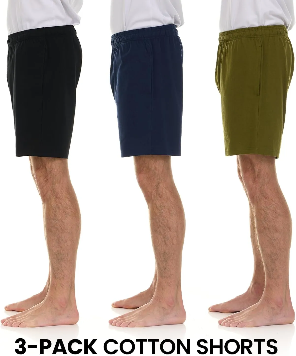 Essential Elements 3 Pack: Mens Cotton Shorts - 100% Cotton Lounge Athletic Casual Sleep Casual Pajama PJ Shorts