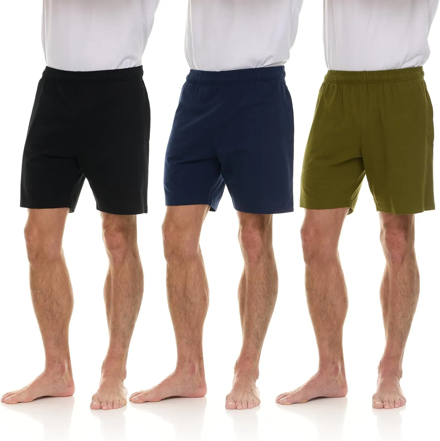 Essential Elements 3 Pack: Mens Cotton Shorts - 100% Cotton Lounge Athletic Casual Sleep Casual Pajama PJ Shorts