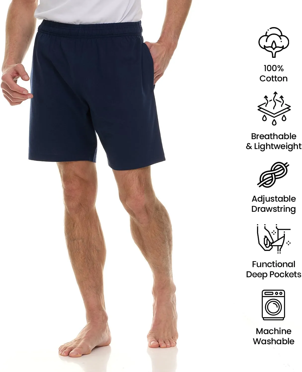 Essential Elements 3 Pack: Mens Cotton Shorts - 100% Cotton Lounge Athletic Casual Sleep Casual Pajama PJ Shorts
