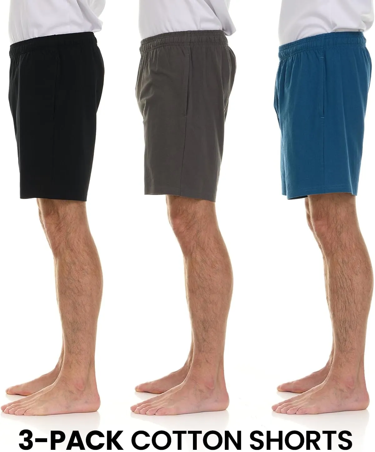 Essential Elements 3 Pack: Mens Cotton Shorts - 100% Cotton Lounge Athletic Casual Sleep Casual Pajama PJ Shorts
