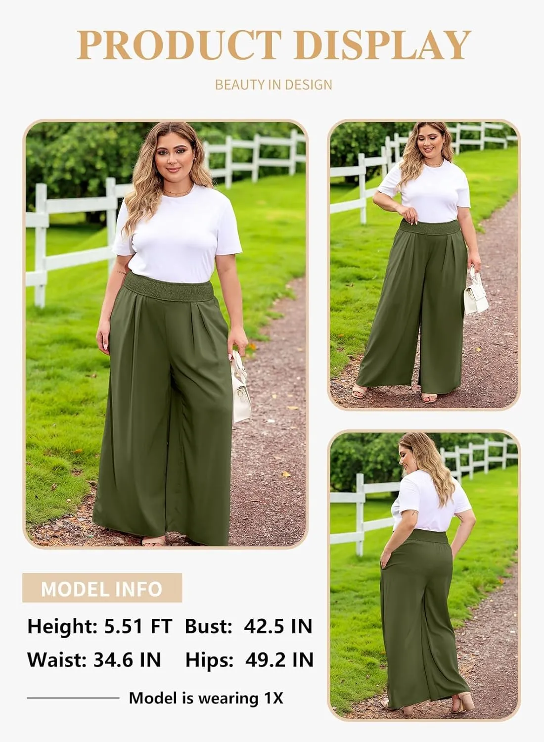 Eytino Women Plus Size Wide Leg Pants Casual Loose Smocked High Waisted Lounge Pajama Palazzo Pants(1X-5X)