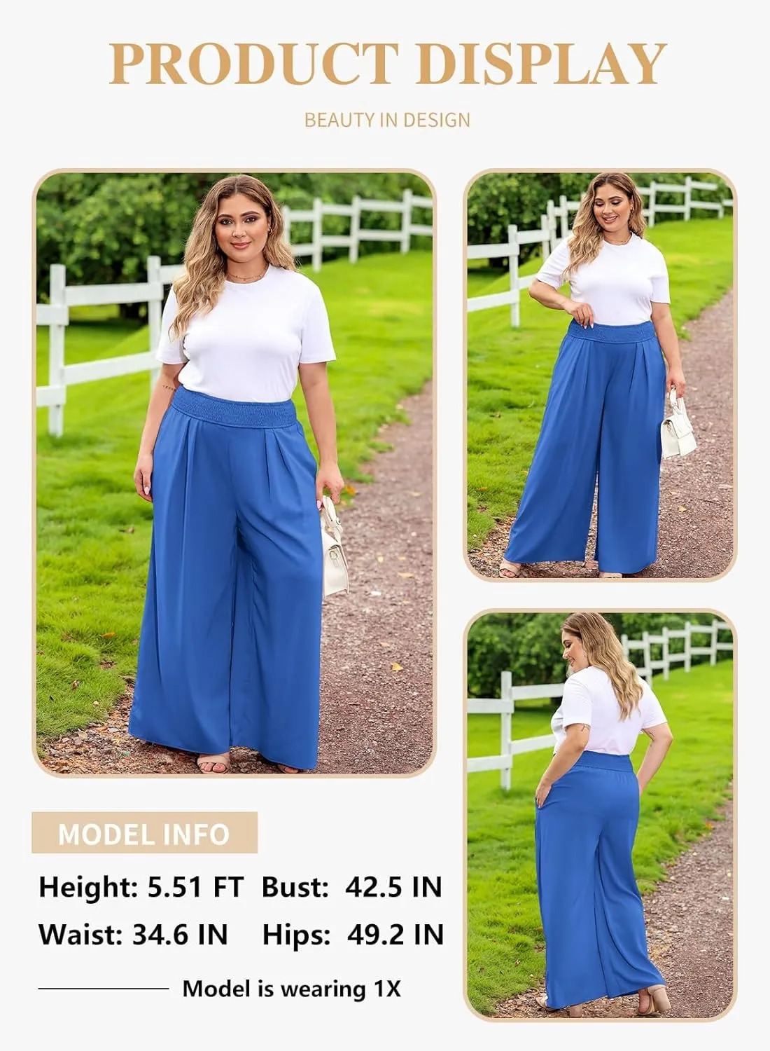 Eytino Women Plus Size Wide Leg Pants Casual Loose Smocked High Waisted Lounge Pajama Palazzo Pants(1X-5X)