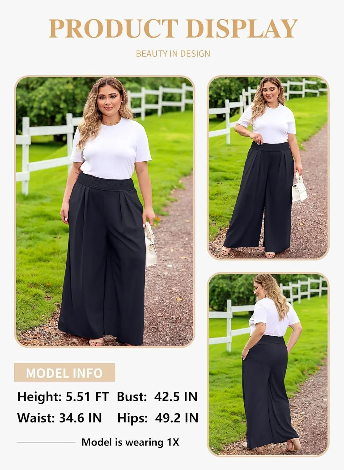 Eytino Women Plus Size Wide Leg Pants Casual Loose Smocked High Waisted Lounge Pajama Palazzo Pants(1X-5X)