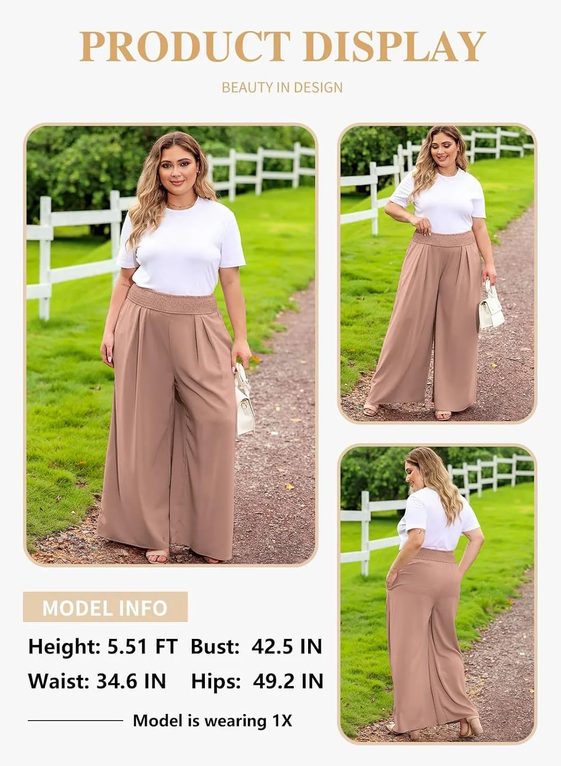 Eytino Women Plus Size Wide Leg Pants Casual Loose Smocked High Waisted Lounge Pajama Palazzo Pants(1X-5X)