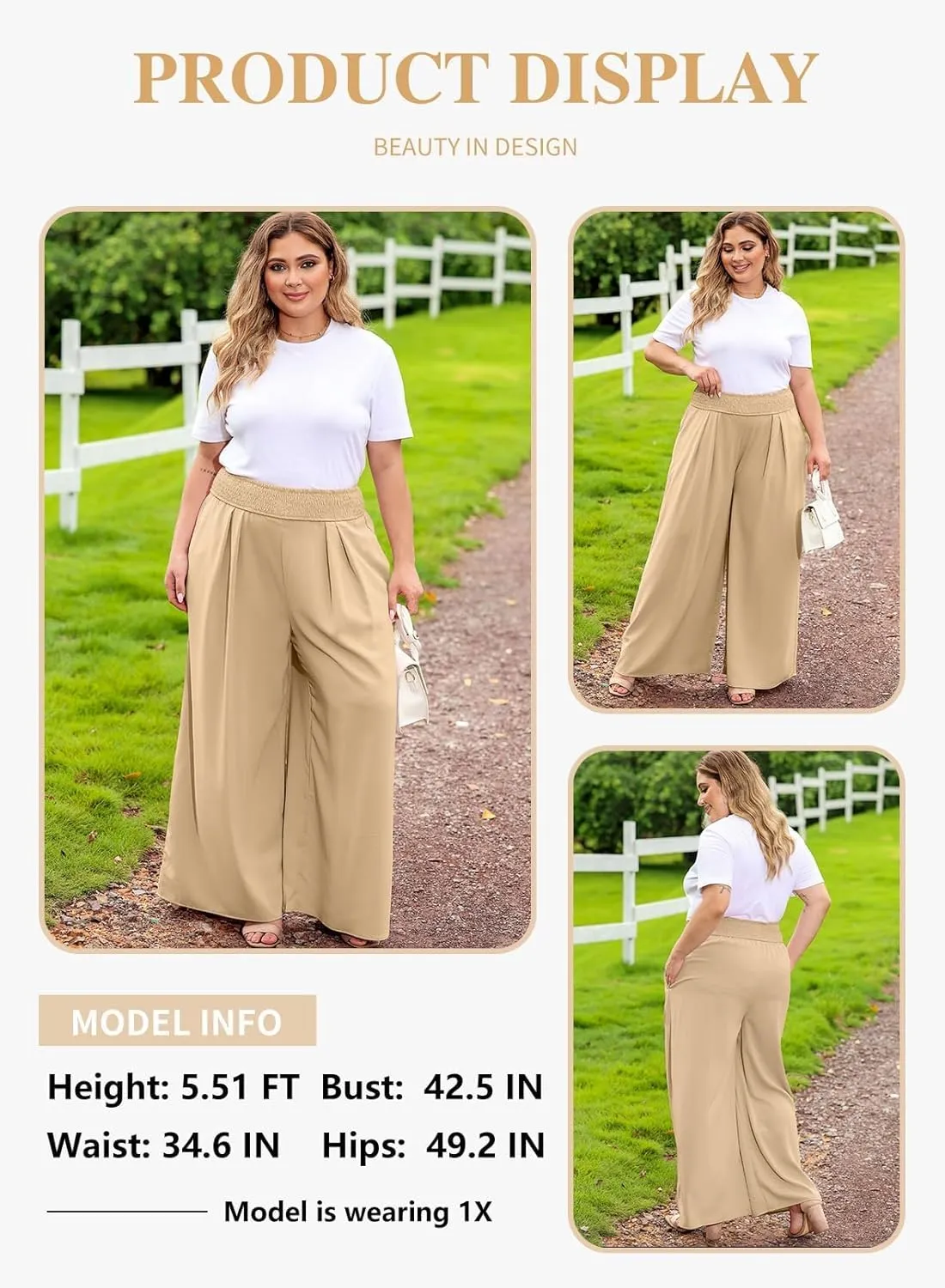 Eytino Women Plus Size Wide Leg Pants Casual Loose Smocked High Waisted Lounge Pajama Palazzo Pants(1X-5X)